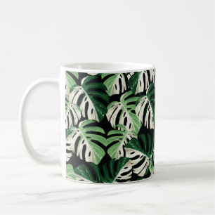 Illustration av den tropiska vita grönten Monstera Kaffemugg