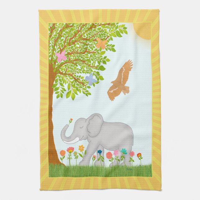 Illustration av den vita elefantnaturen kökshandduk (Vertikal)