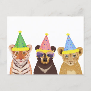 Illustration av djur i party vykort