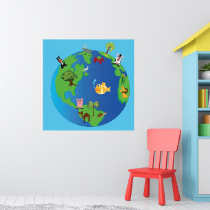 Illustration av djurets världsbild på kartan Cute Poster