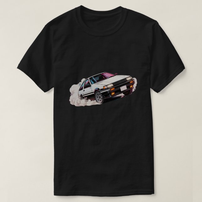 Illustration av drivande vit sportbil t shirt (Design framsida)