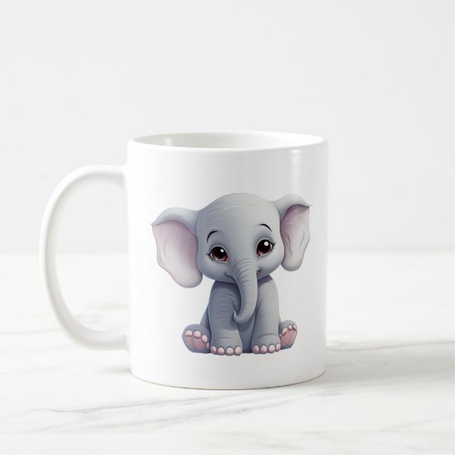 illustration av elefant i tecknad kaffemugg (Vänster)