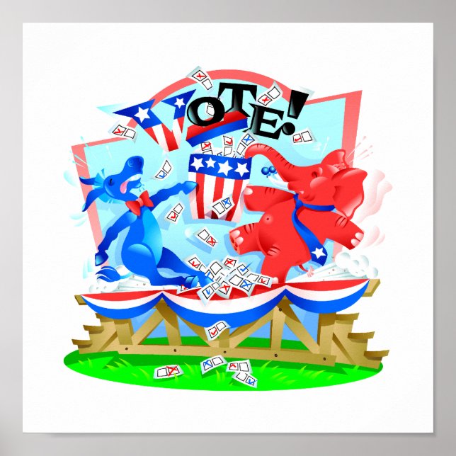 Illustration av elefant och Donkey VOTE Poster (Framsidan)