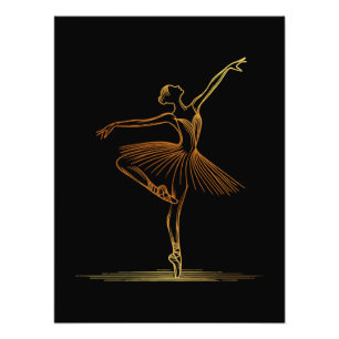 Illustration av Elegant Golden Line Art Ballerina Fototryck