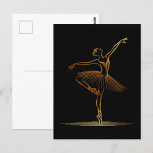 Illustration av Elegant Golden Line Art Ballerina Vykort