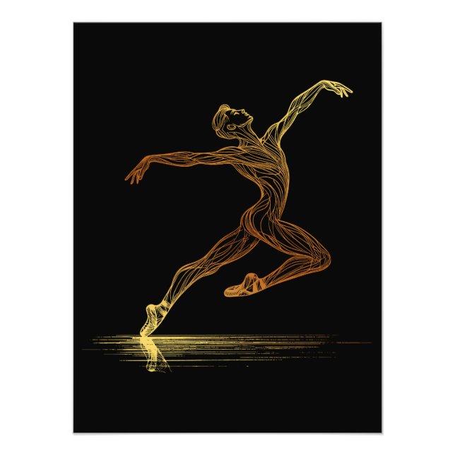 Illustration av Eleganten Golden Line Art Ballet D Fototryck (Framsidan)