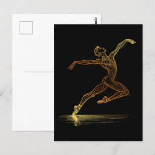 Illustration av Eleganten Golden Line Art Ballet D Vykort