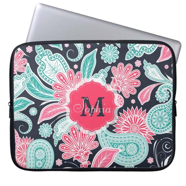 illustration av elegantens trendig paisley-blommön laptop sleeve (Framsidan)
