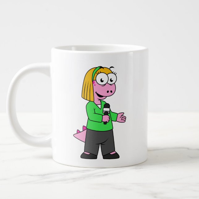 Illustration av en Allosaurus News Reporter. Jumbo Mugg (Vänster)