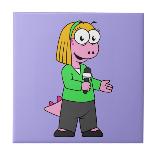 Illustration av en Allosaurus News Reporter. Kakelplatta (Framsidan)