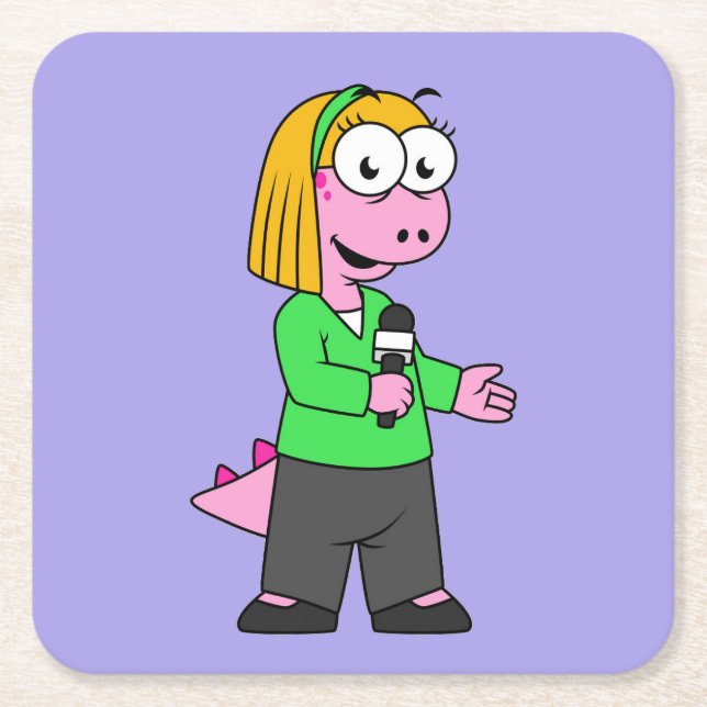 Illustration av en Allosaurus News Reporter. Underlägg Papper Kvadrat (Framsidan)