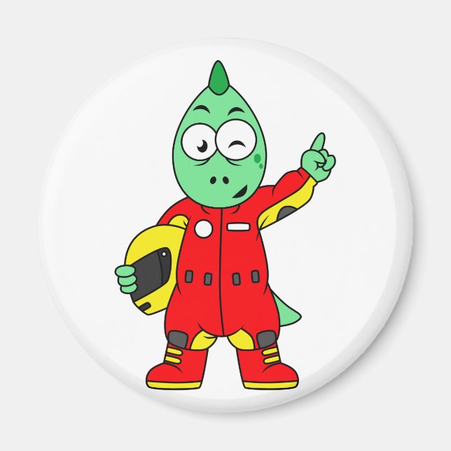 Illustration av en Allosaurus Tävling-bilförare. Magnet (Framsidan)