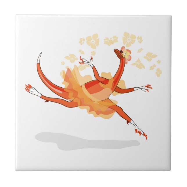 Illustration av en Ballerina Dancing Raptor. 2 Kakelplatta (Framsidan)