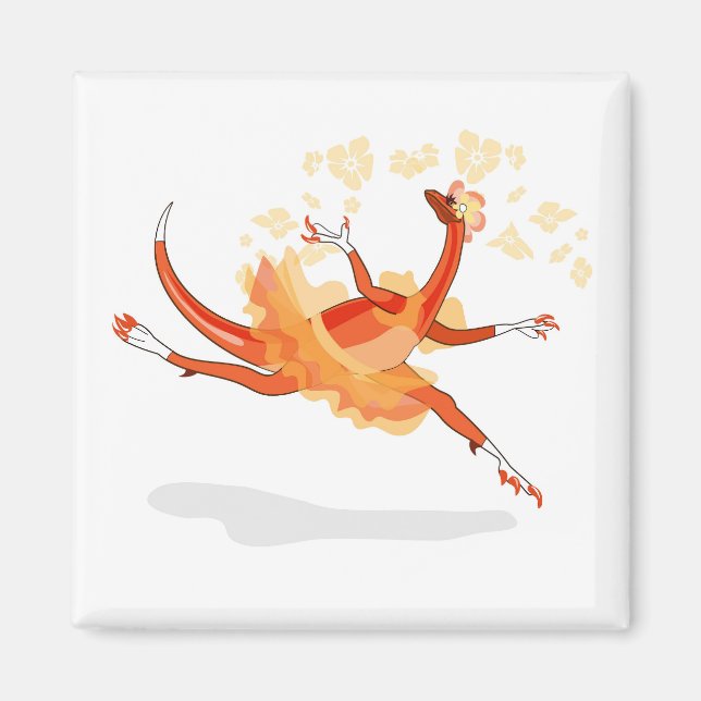 Illustration av en Ballerina Dancing Raptor. 2 Magnet (Framsidan)