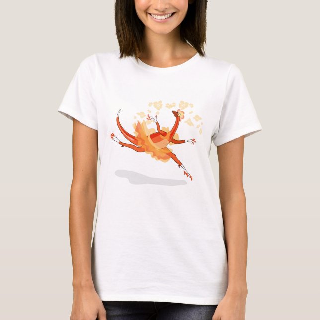 Illustration av en Ballerina Dancing Raptor. 2 T Shirt (Framsida)