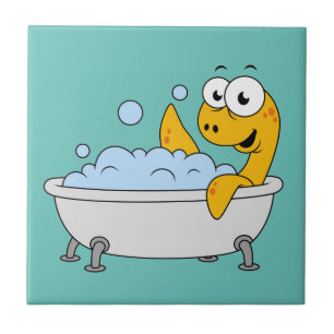 Illustration av en Bathing Loch Ness Monster. Kakelplatta