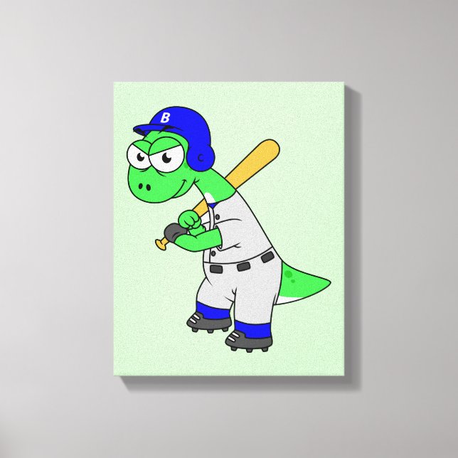Illustration av en Brontosaurus Baseball Player. Canvastryck (Framsida)