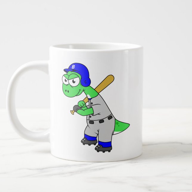 Illustration av en Brontosaurus Baseball Player. Jumbo Mugg (Vänster)