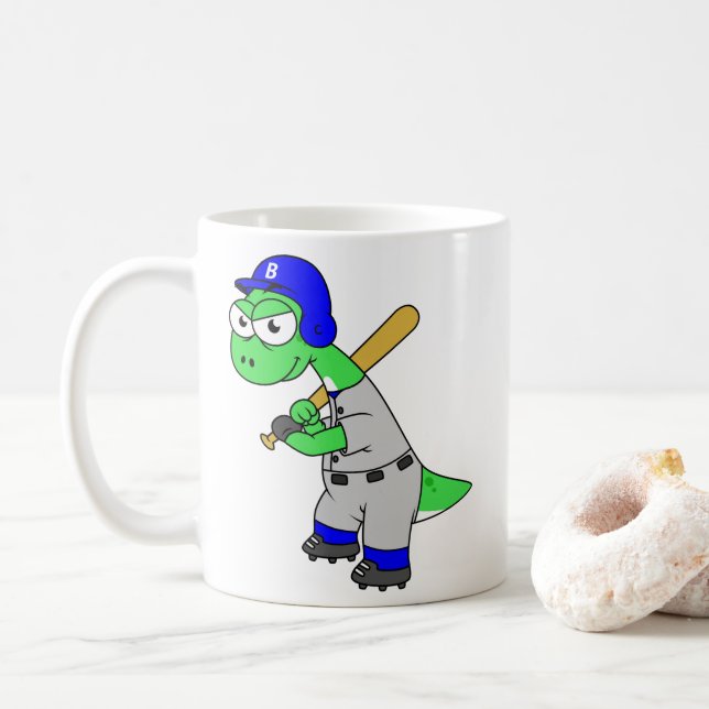 Illustration av en Brontosaurus Baseball Player. Kaffemugg (Med munk)