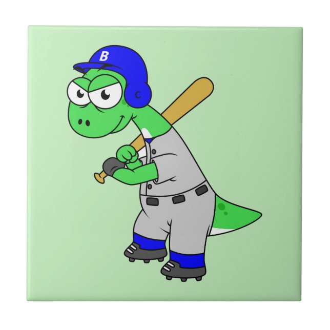 Illustration av en Brontosaurus Baseball Player. Kakelplatta (Framsidan)