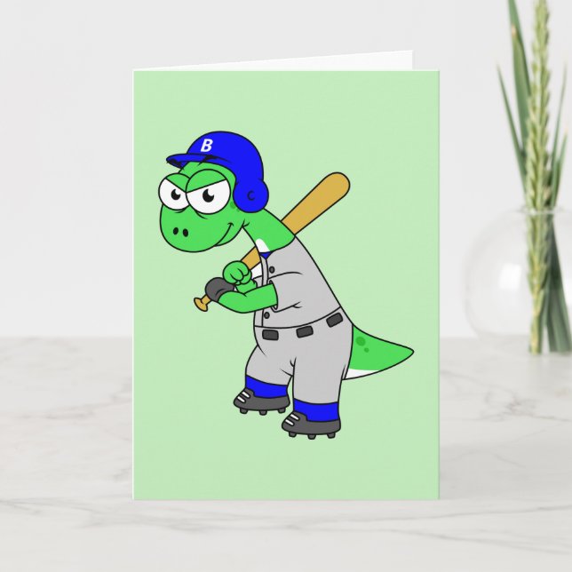 Illustration av en Brontosaurus Baseball Player. Kort (Framsida)