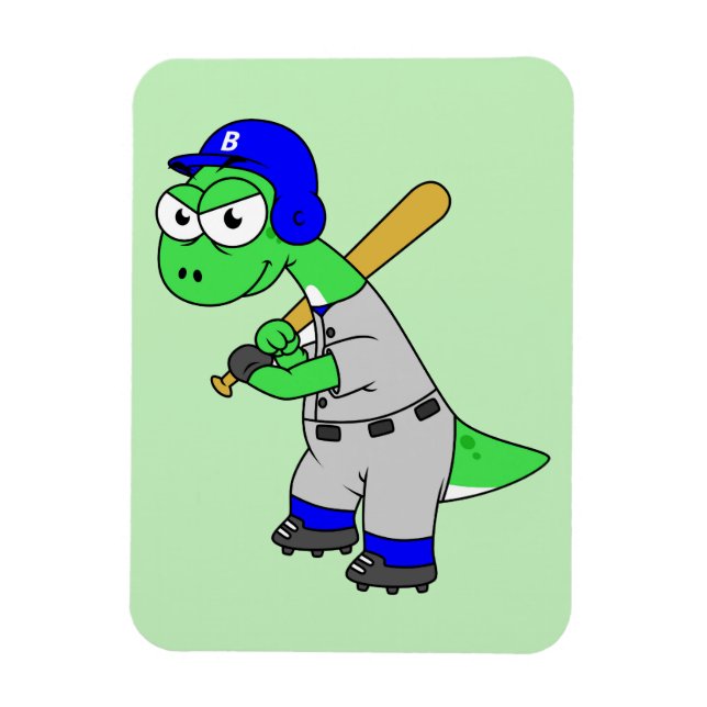 Illustration av en Brontosaurus Baseball Player. Magnet (Vertikal)