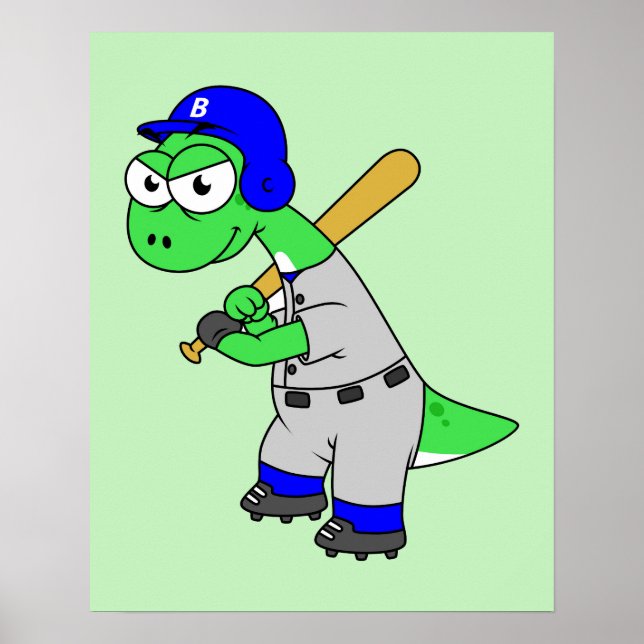 Illustration av en Brontosaurus Baseball Player. Poster (Framsidan)