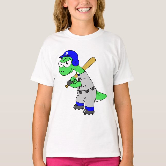 Illustration av en Brontosaurus Baseball Player. T Shirt (Framsida)