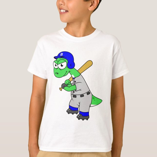 Illustration av en Brontosaurus Baseball Player. T Shirt (Framsida)