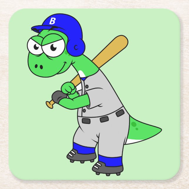 Illustration av en Brontosaurus Baseball Player. Underlägg Papper Kvadrat (Framsidan)