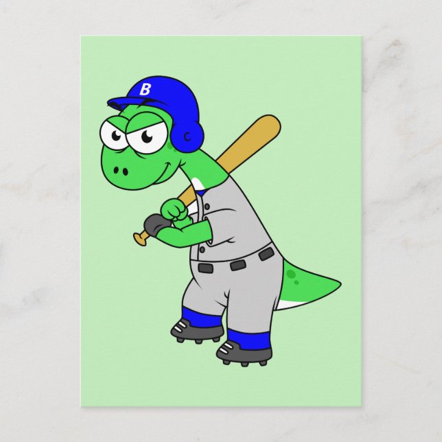 Illustration av en Brontosaurus Baseball Player. Vykort (Framsida)