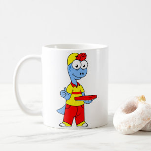 Illustration av en Brontosaurus-leveransperson. Kaffemugg