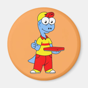 Illustration av en Brontosaurus-leveransperson. Magnet