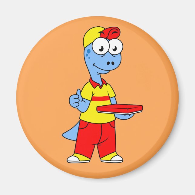 Illustration av en Brontosaurus-leveransperson. Magnet (Framsidan)