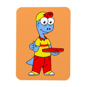 Illustration av en Brontosaurus-leveransperson. Magnet