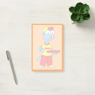 Illustration av en Brontosaurus-leveransperson. Post-it Block