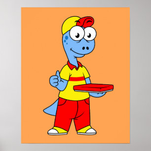 Illustration av en Brontosaurus-leveransperson. Poster