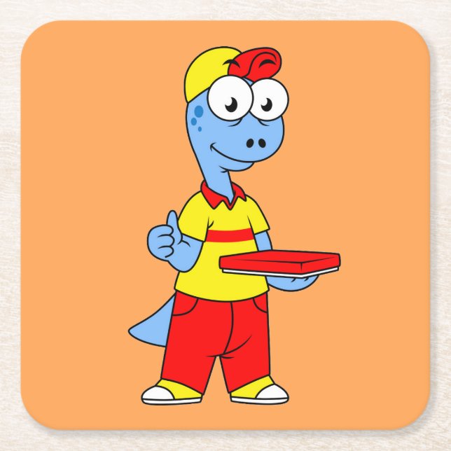 Illustration av en Brontosaurus-leveransperson. Underlägg Papper Kvadrat (Framsidan)