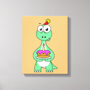 Illustration av en brontosaurus med födelsedagskal canvastryck