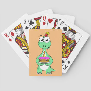 Illustration av en brontosaurus med födelsedagskal casinokort