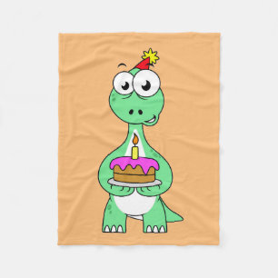 Illustration av en brontosaurus med födelsedagskal fleecefilt