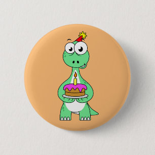 Illustration av en brontosaurus med födelsedagskal knapp