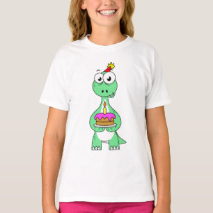 Illustration av en brontosaurus med födelsedagskal t shirt