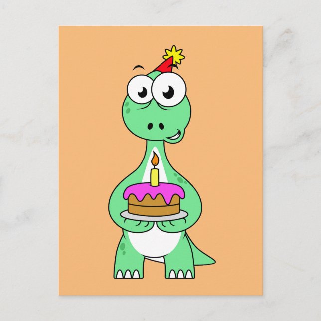 Illustration av en Brontosaurus med födelsedagstår Vykort (Framsida)