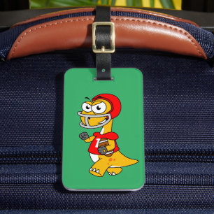 Illustration av en Brontosaurus som spelar fotboll Bagagebricka
