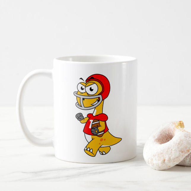 Illustration av en Brontosaurus som spelar fotboll Kaffemugg (Med munk)