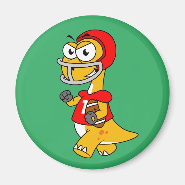 Illustration av en Brontosaurus som spelar fotboll Magnet (Framsidan)