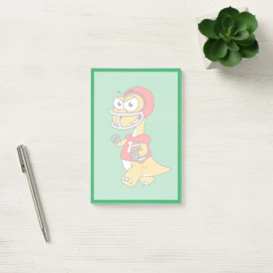 Illustration av en Brontosaurus som spelar fotboll Post-it Block