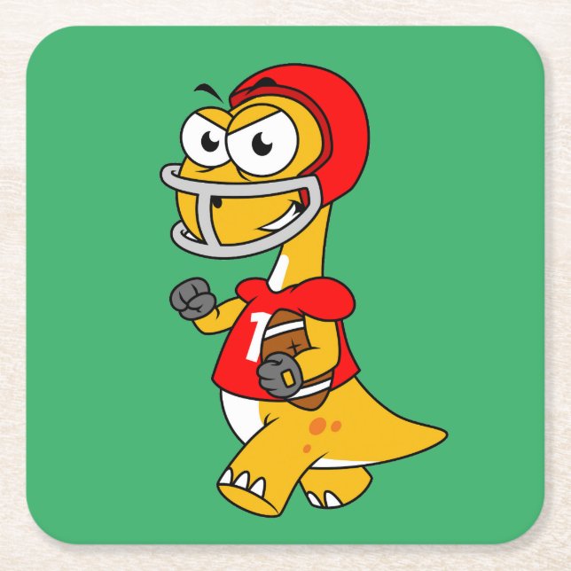 Illustration av en Brontosaurus som spelar fotboll Underlägg Papper Kvadrat (Framsidan)