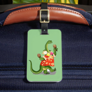 Illustration av en Brontosaurus som spelar Maracas Bagagebricka